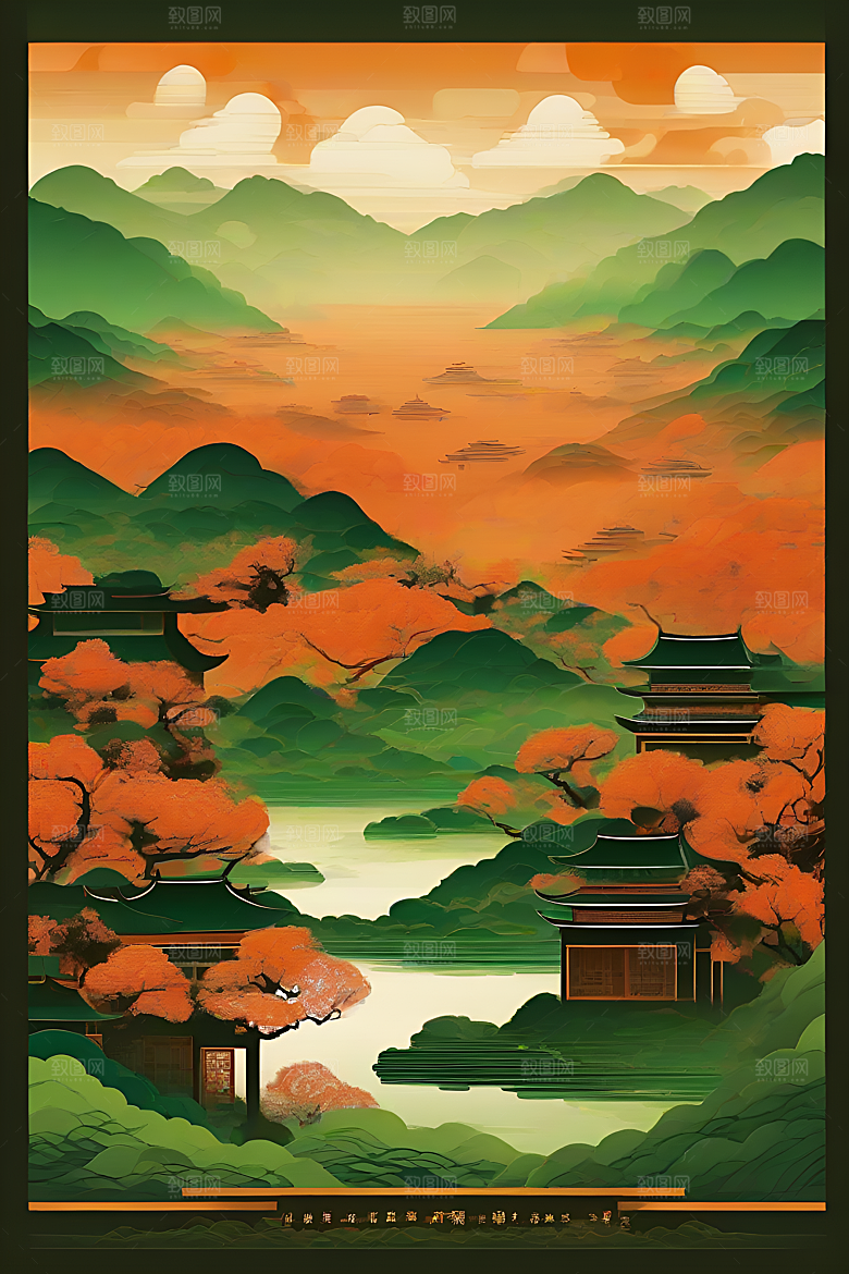中国山水风格插图