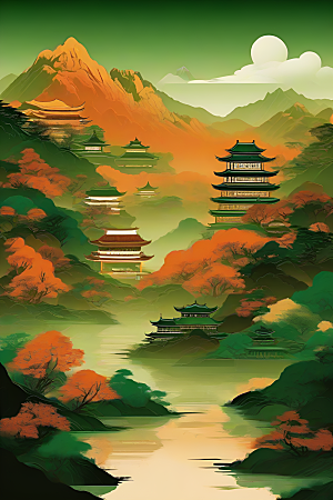中国山水风格插图