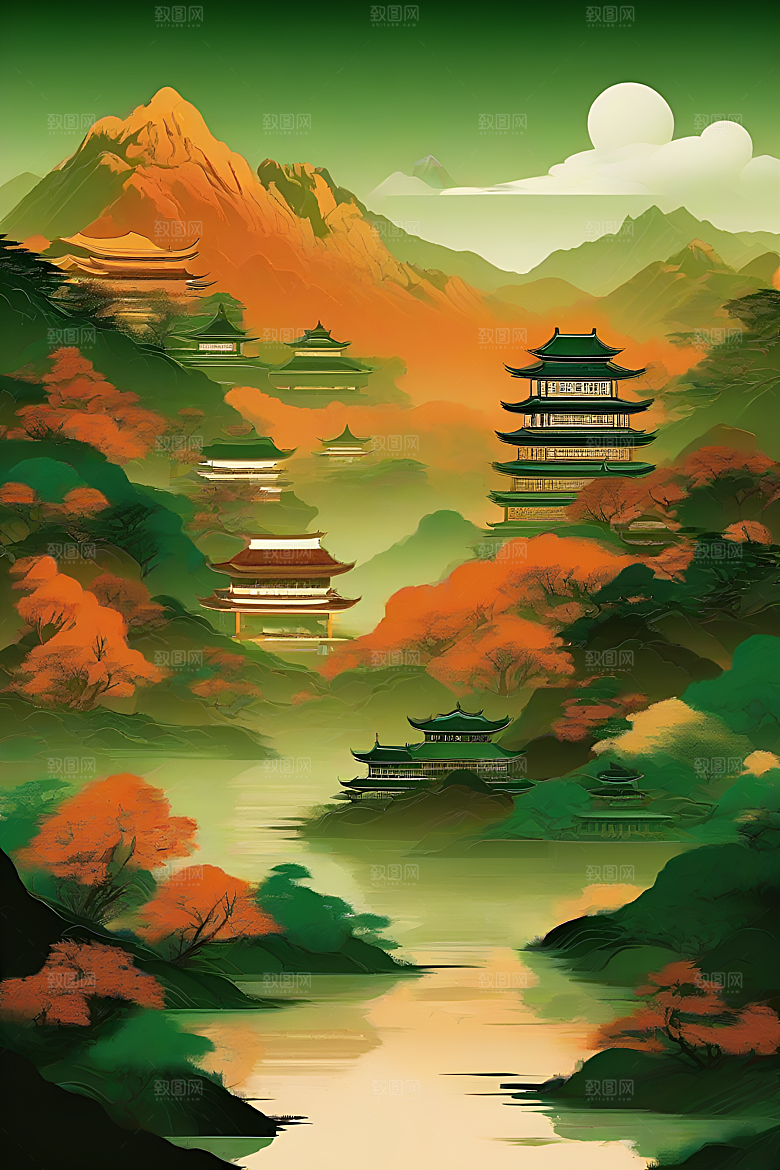 中国山水风格插图