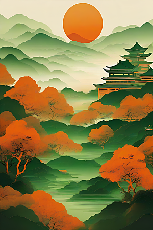 中国山水风格插图
