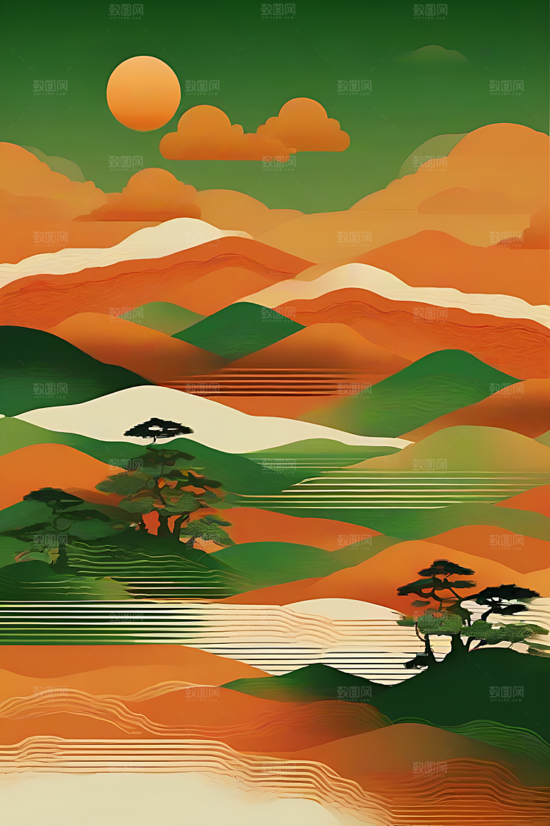 中国山水风格插图