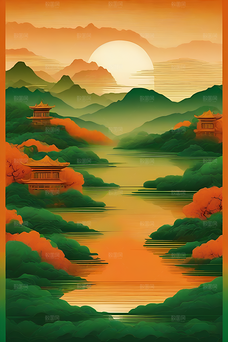 中国山水风格插图
