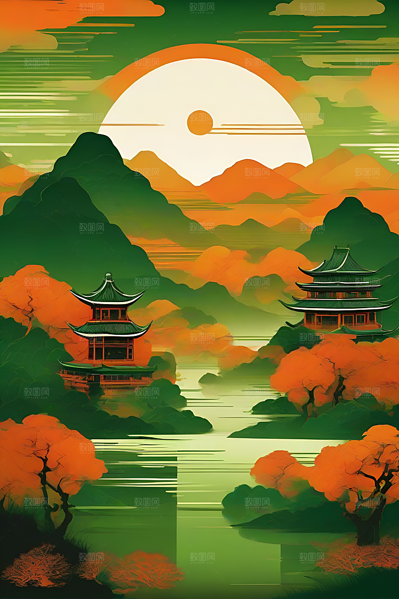 中国山水风格插图