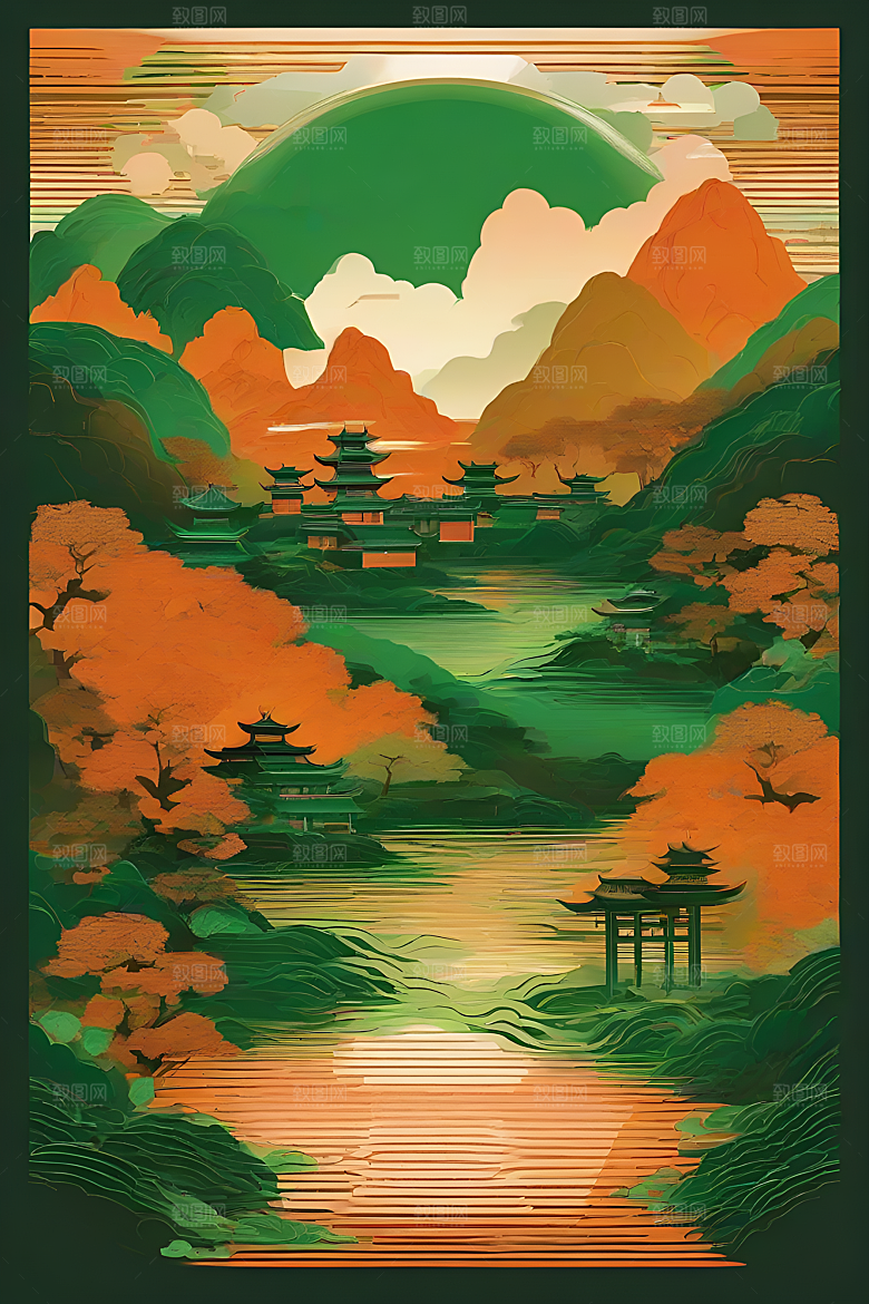中国山水风格插图