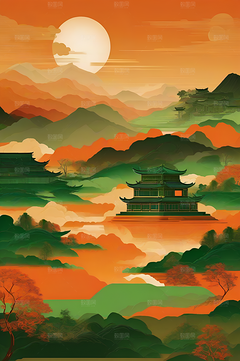 中国山水风格插图