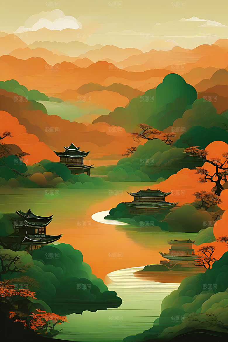 中国山水风格插图