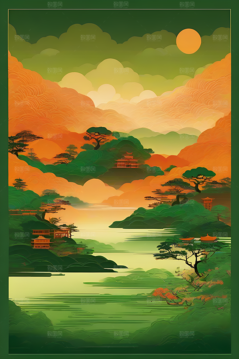 中国山水风格插图