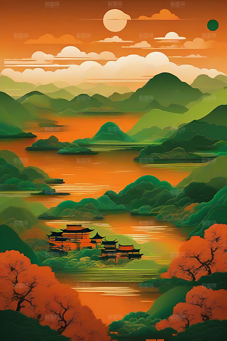 中国山水风格插图