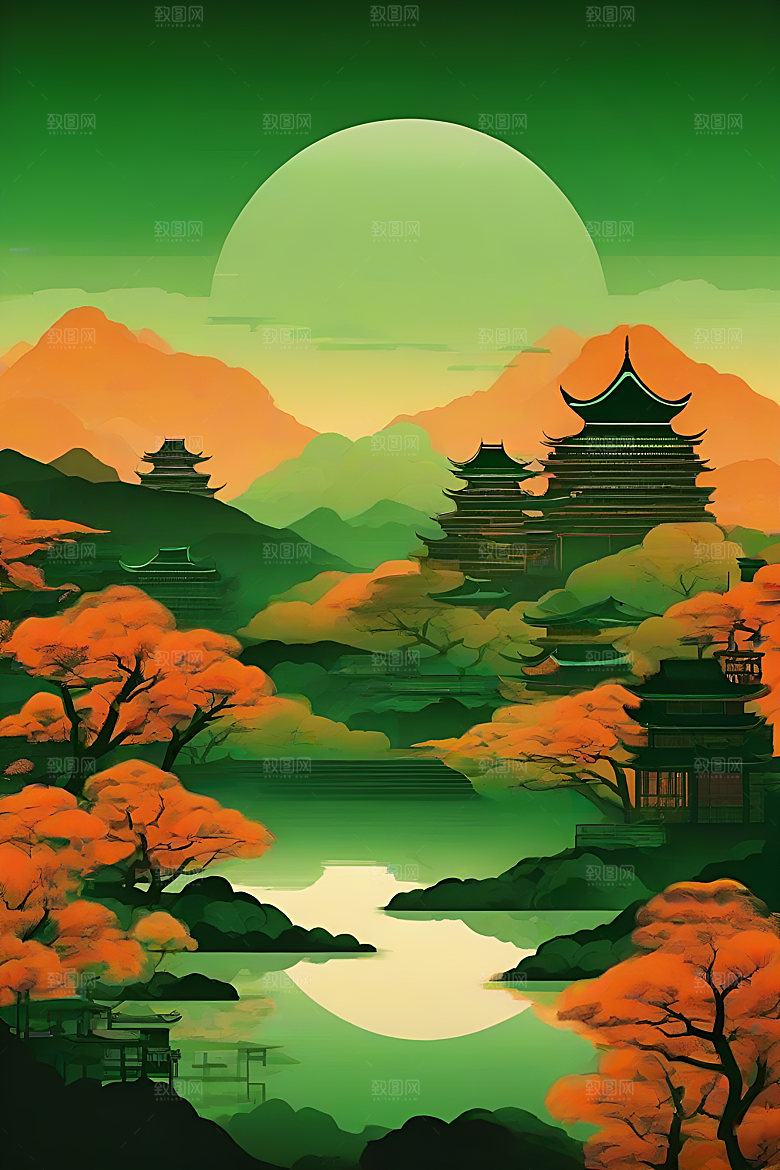 中国山水风格插图