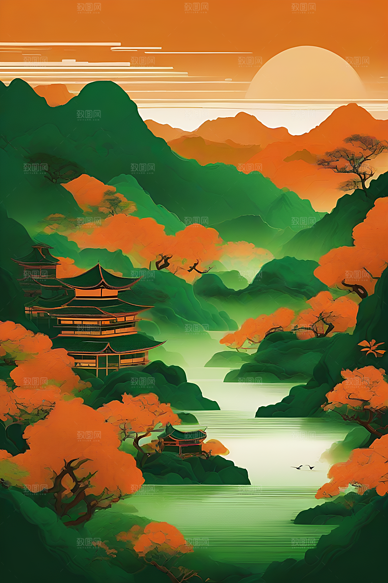 中国山水风格插图