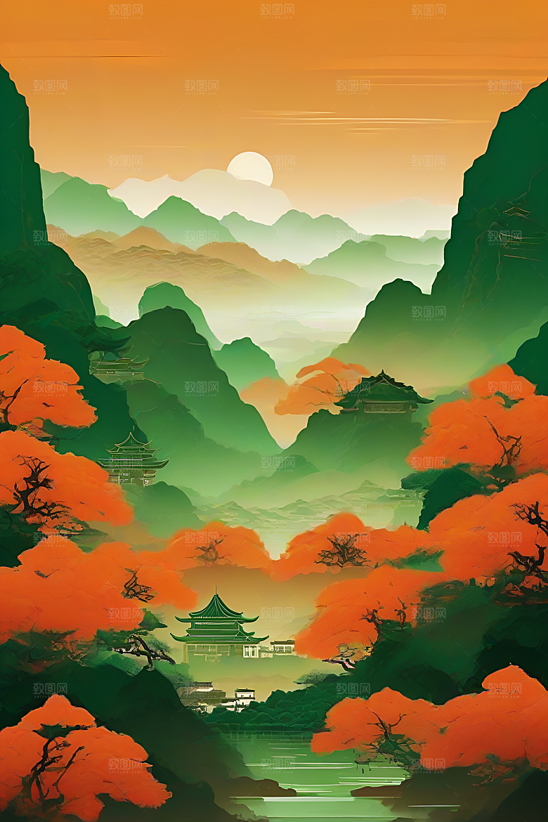中国山水风格插图