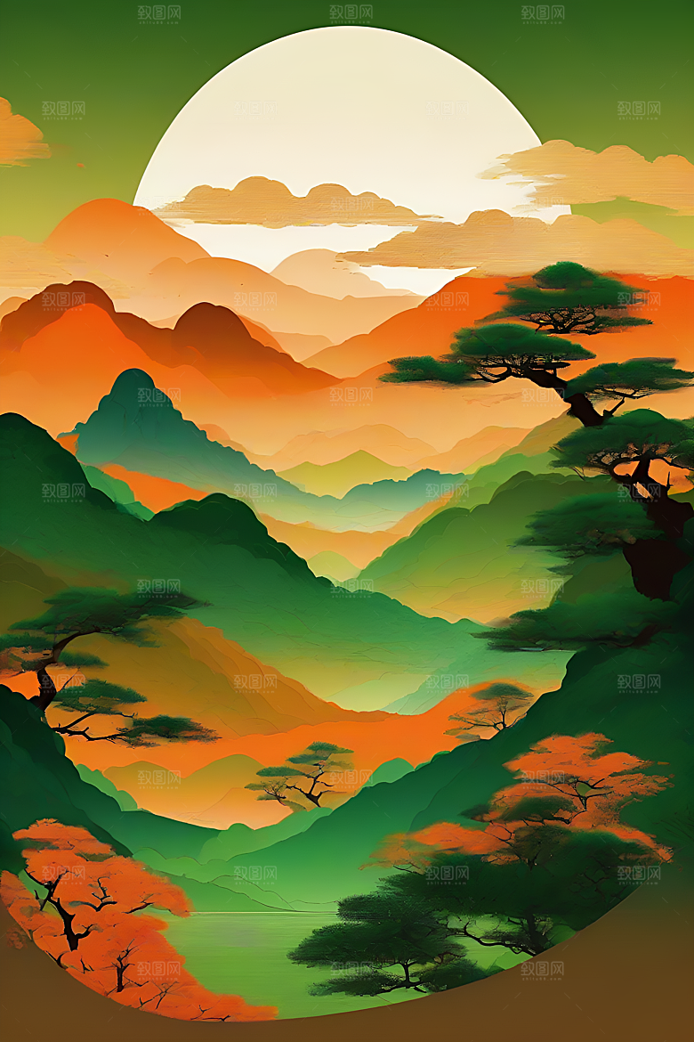 中国山水风格插图