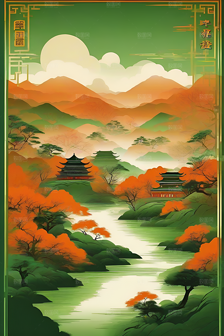中国山水风格插图