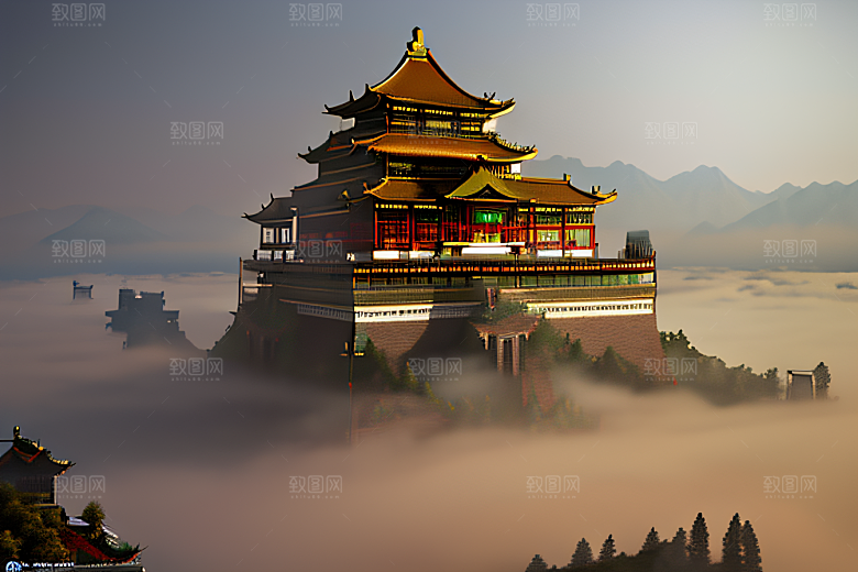 超广角透视重现中国宫殿的壮丽景象