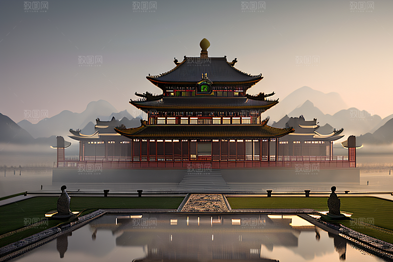超广角透视重现中国宫殿的壮丽景象