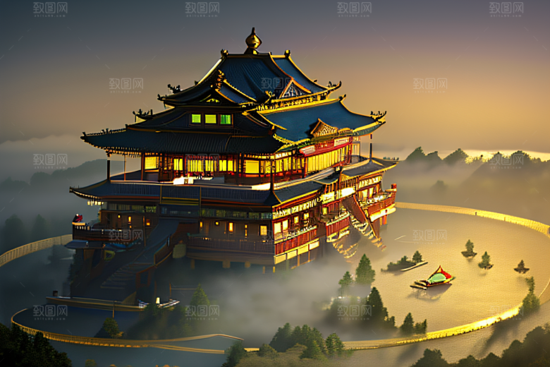 超广角透视重现中国宫殿的壮丽景象