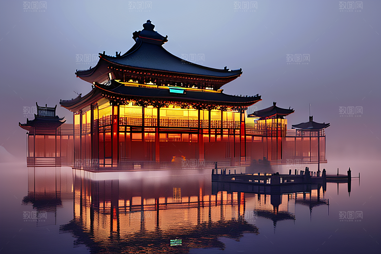 超广角透视重现中国宫殿的壮丽景象