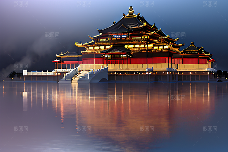 超广角透视重现中国宫殿的壮丽景象