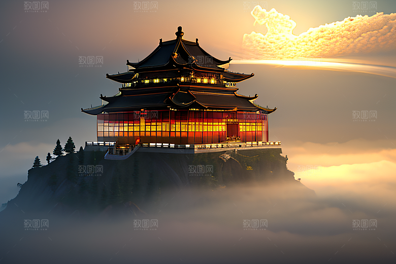 超广角透视重现中国宫殿的壮丽景象