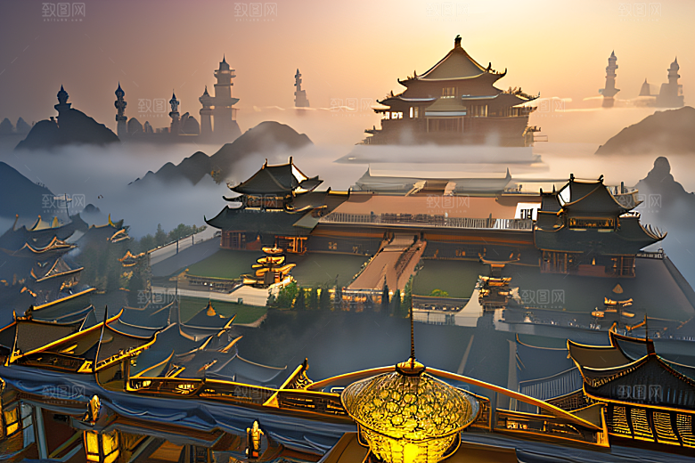 超广角透视重现中国宫殿的壮丽景象