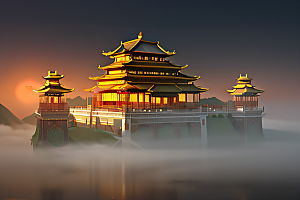 超广角透视重现中国宫殿的壮丽景象