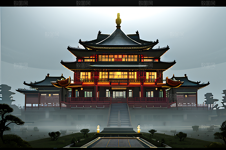 超广角透视重现中国宫殿的壮丽景象