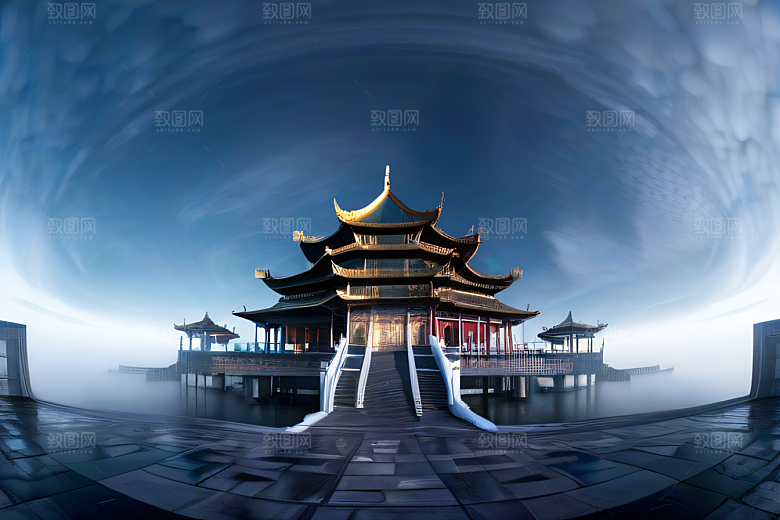 4K高清影像云雾缭绕的中国宫殿之美