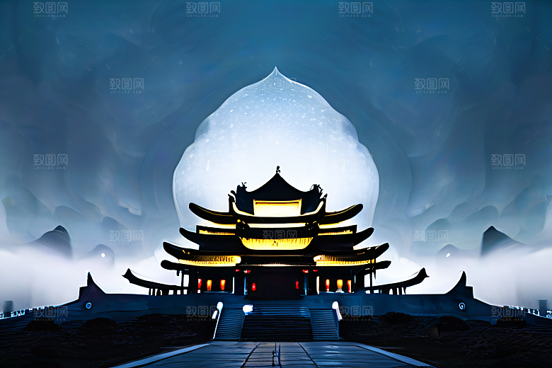 4K高清影像云雾缭绕的中国宫殿之美