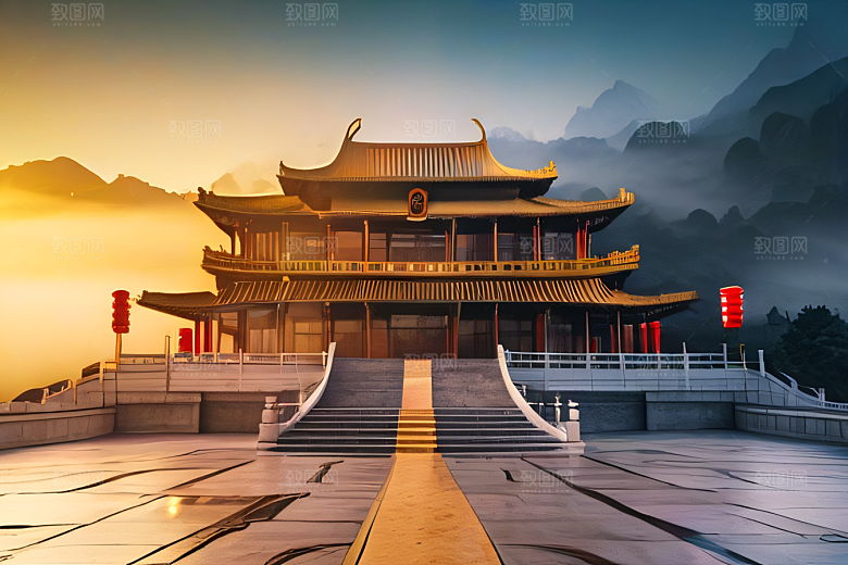4K高清影像云雾缭绕的中国宫殿之美