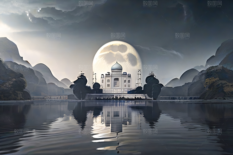 中国宫殿云山之巅白色梦幻世界