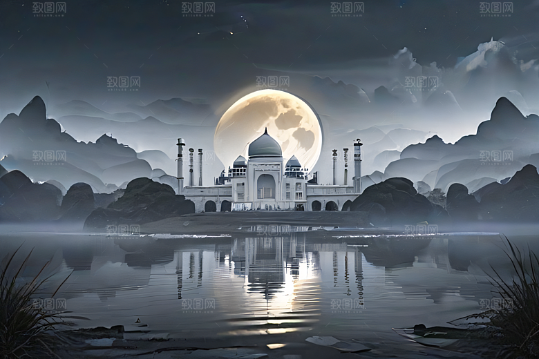 中国宫殿云山之巅白色梦幻世界