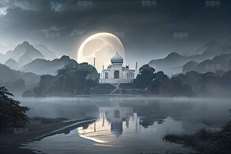 唯美如梦白色云山迷幻中国宫殿