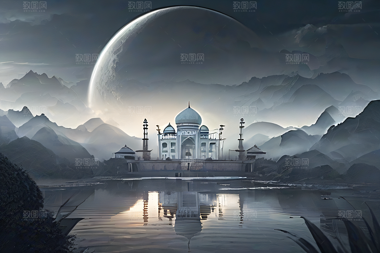 云山之巅宁静唯美白色梦幻宫殿
