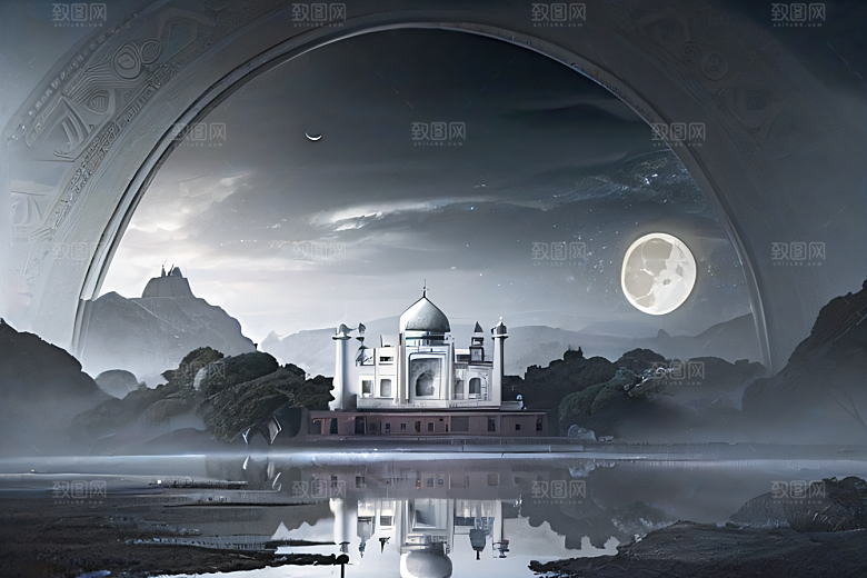 云山之巅宁静唯美白色梦幻宫殿