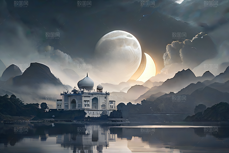 云山之巅宁静唯美白色梦幻宫殿