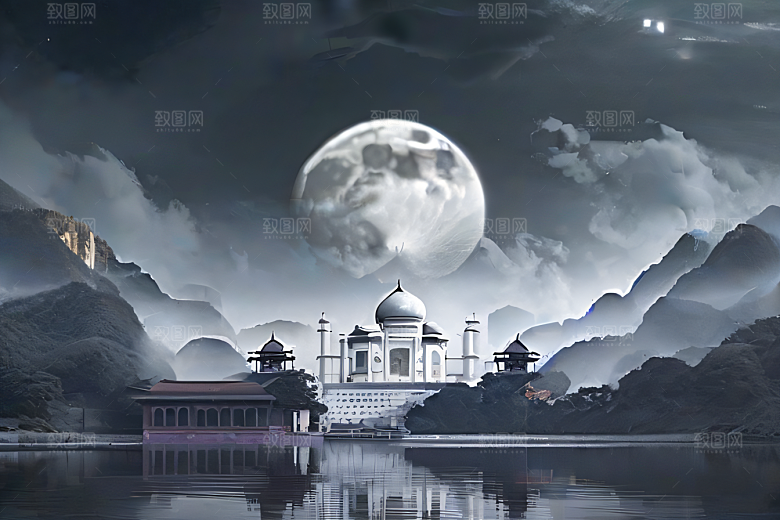 云山之巅宁静唯美白色梦幻宫殿