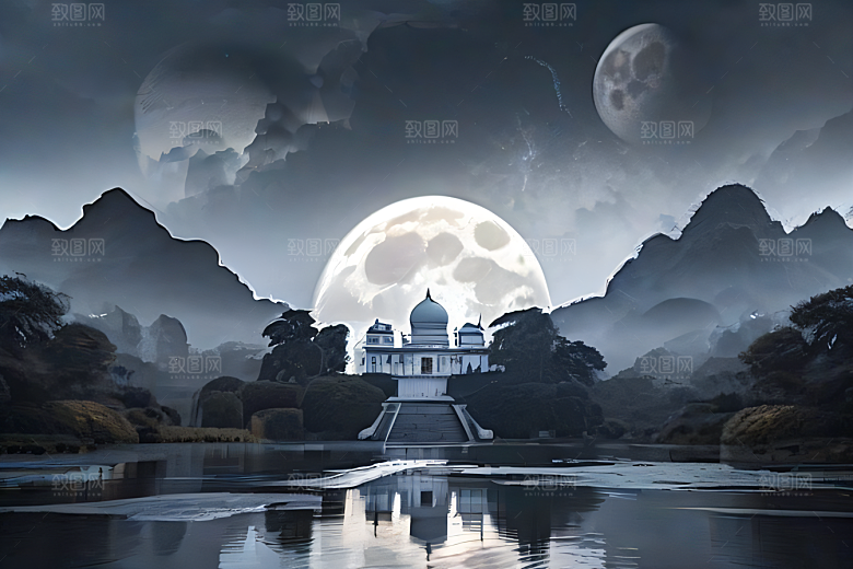 云山之巅宁静唯美白色梦幻宫殿