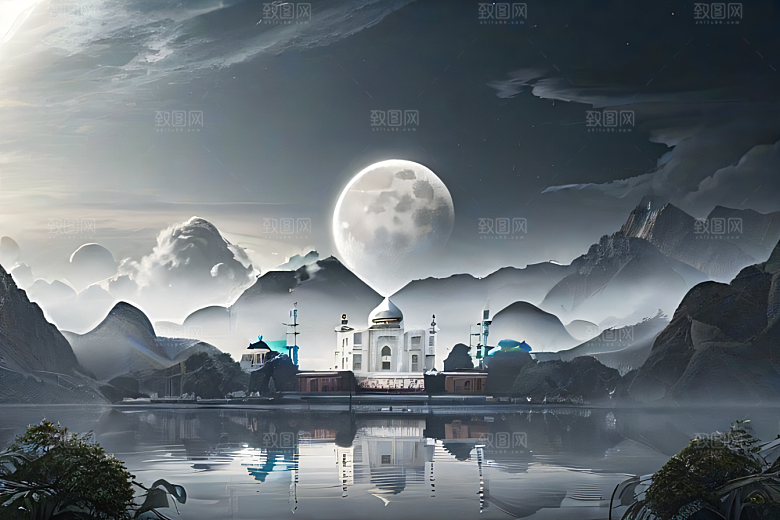 白色云山神秘如诗数字艺术创作