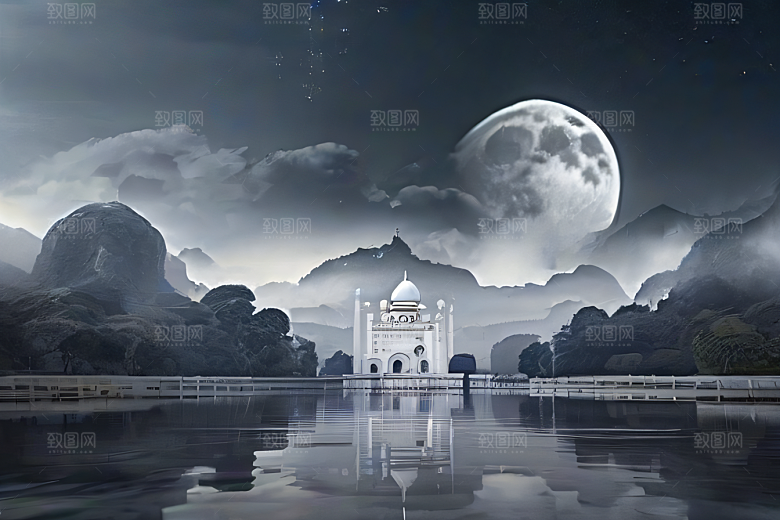 白色云山神秘如诗数字艺术创作