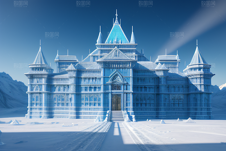 冰雪之宫冰冷风霜蓝色亮点璀璨光芒