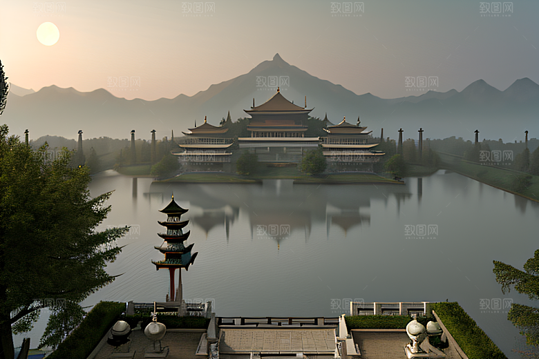 云山之巅宁静唯美白色梦幻宫殿