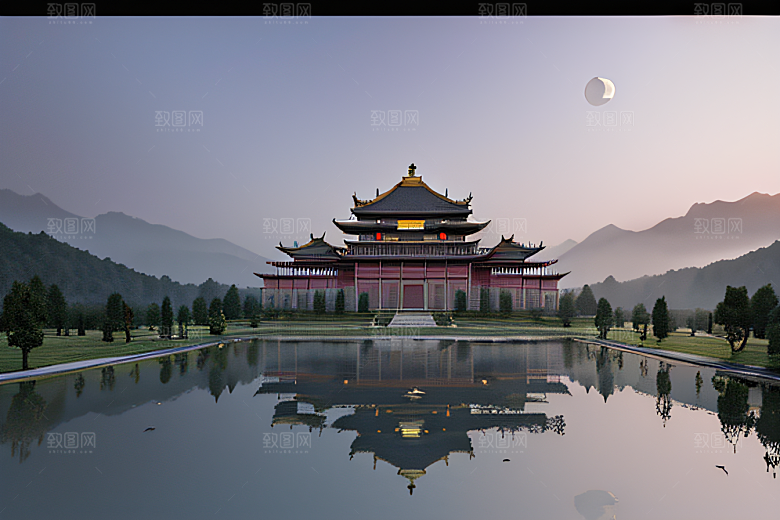 云山之巅宁静唯美白色梦幻宫殿