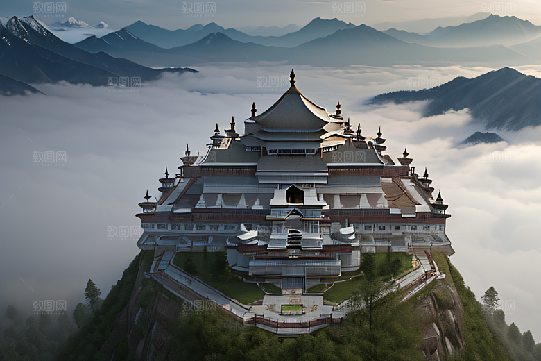 云山之巅宁静唯美白色梦幻宫殿