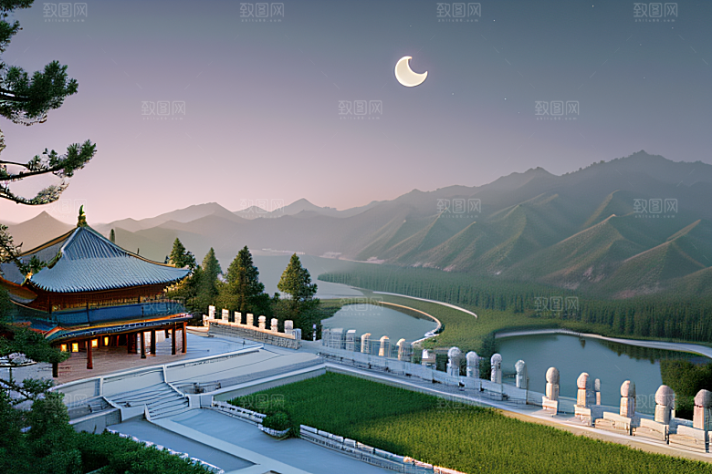 云山之巅宁静唯美白色梦幻宫殿