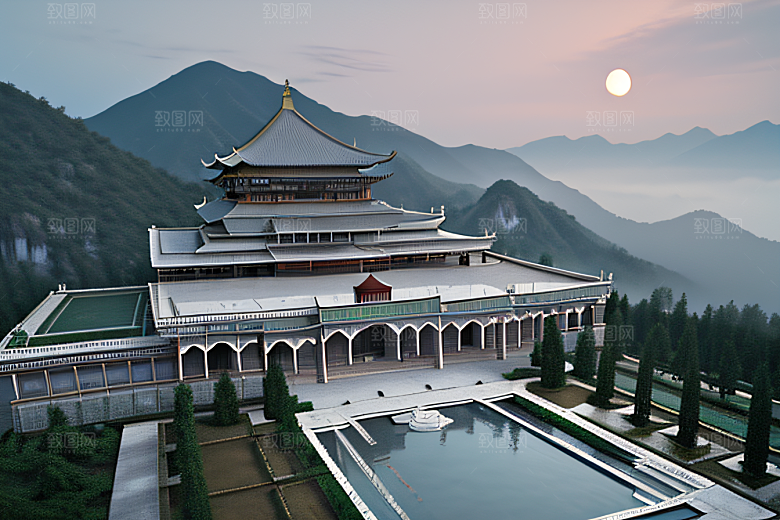 云山之巅宁静唯美白色梦幻宫殿