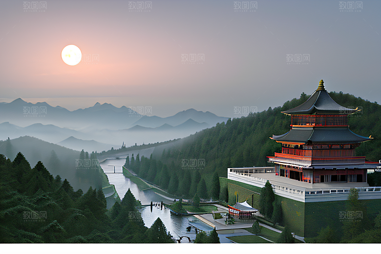 云山之巅宁静唯美白色梦幻宫殿