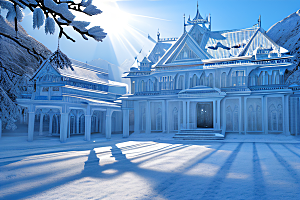 冰雪之宫冰冷风霜蓝色亮点璀璨光芒