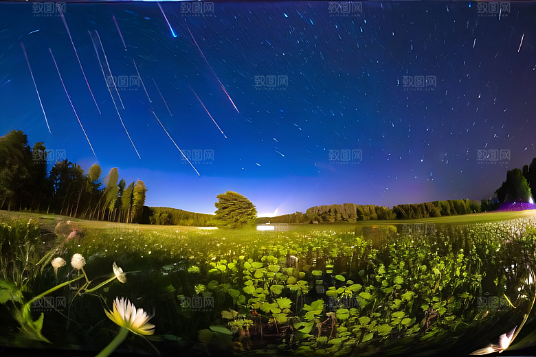 丰盛水生植物的湖畔画卷