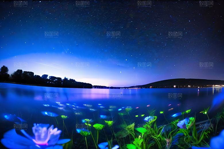 丰盛水生植物的湖畔画卷