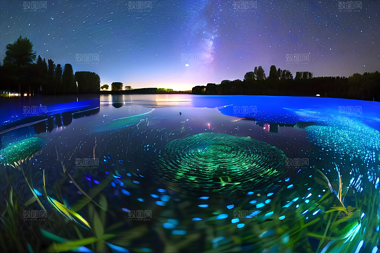 丰盛水生植物的湖畔画卷